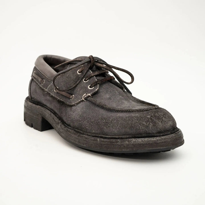 Charcoal Gray Horse Butt Leather Moc-Toe Lace-Up Shoes