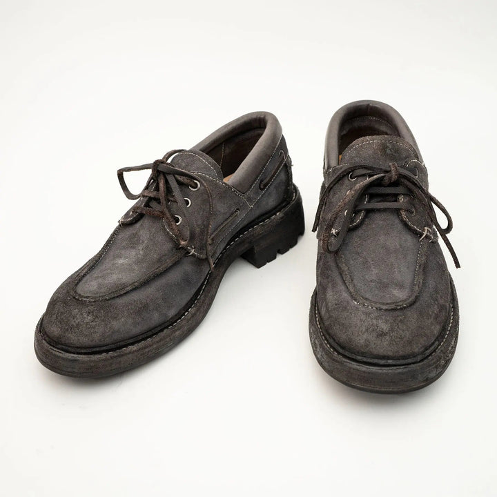 Charcoal Gray Horse Butt Leather Moc-Toe Lace-Up Shoes