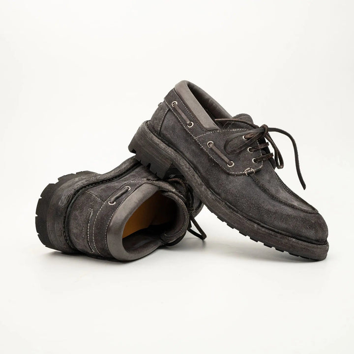 Charcoal Gray Horse Butt Leather Moc-Toe Lace-Up Shoes