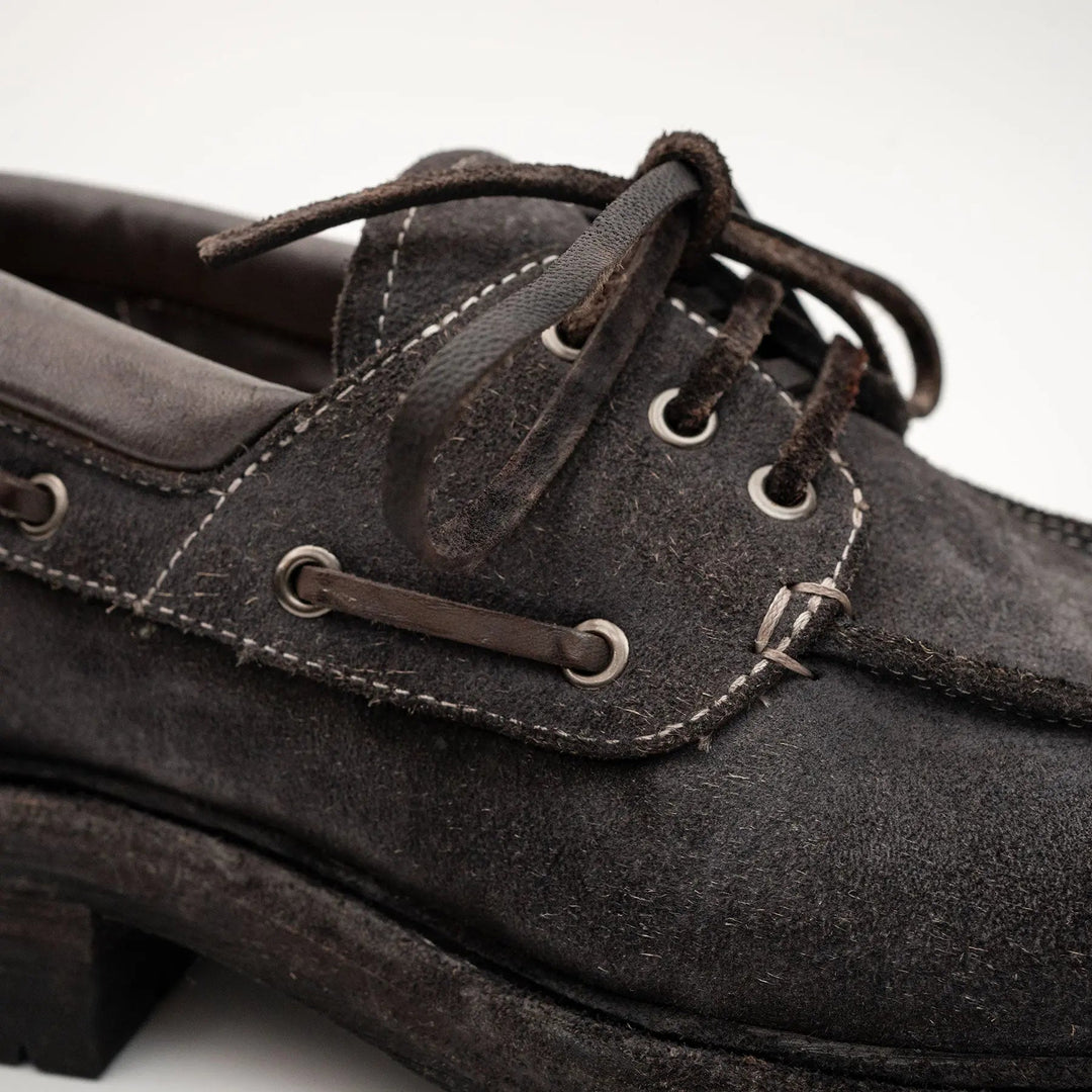 Charcoal Gray Horse Butt Leather Moc-Toe Lace-Up Shoes