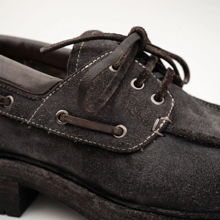 Charcoal Gray Horse Butt Leather Moc-Toe Lace-Up Shoes