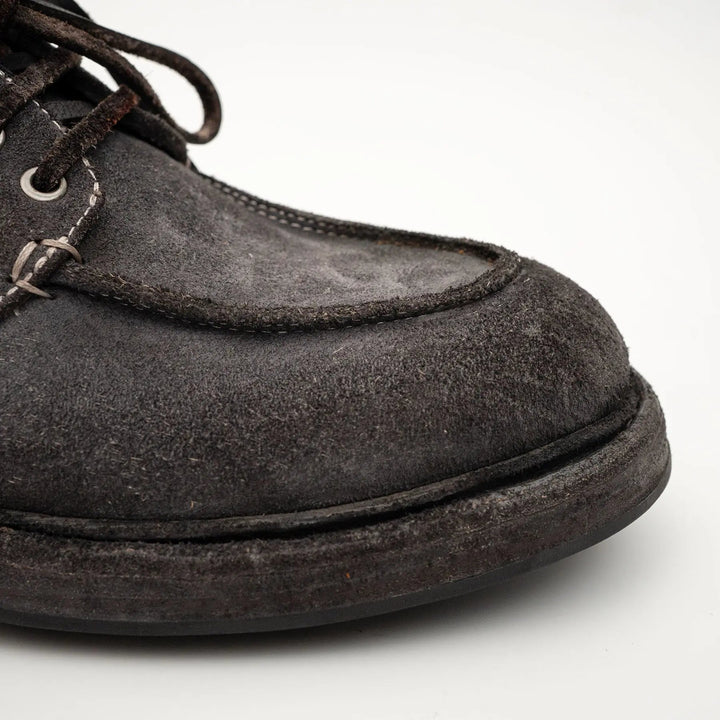 Charcoal Gray Horse Butt Leather Moc-Toe Lace-Up Shoes