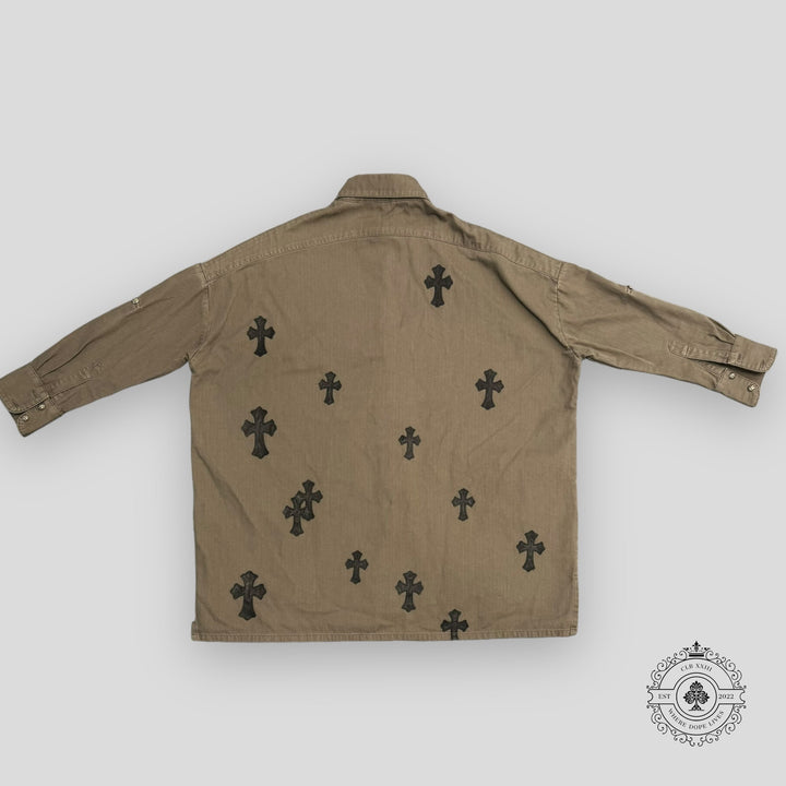 Chrome Hearts Oversized Cross Patch Shirt in Olive Green