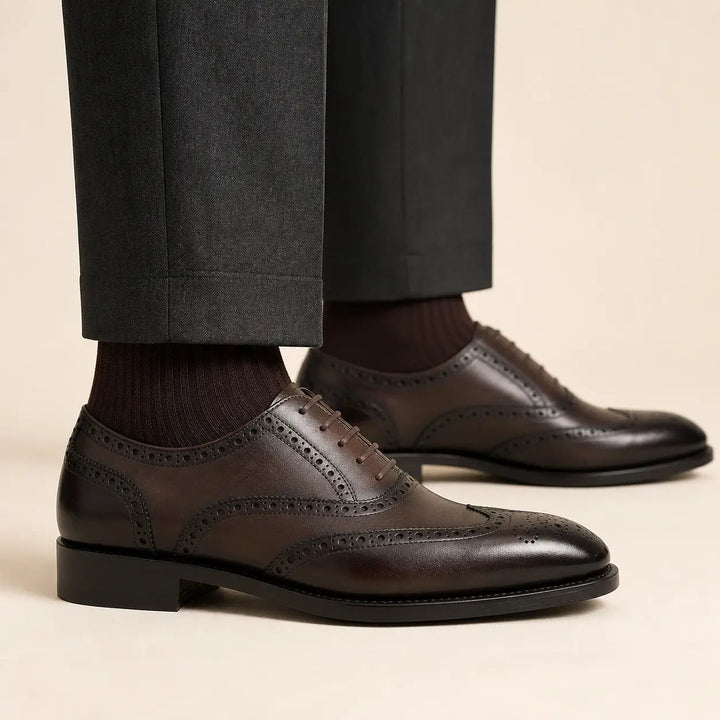 Dark Brown Wingtip Calf Leather Oxford Shoes