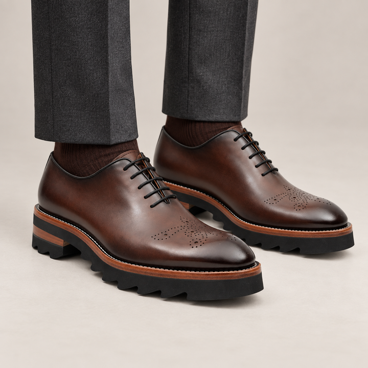 Coffee Brown Plain-Toe Cow Leather Oxford Shoes