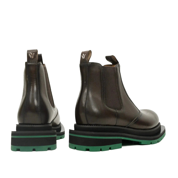 Dark Brown Glossy Platform Plain-Toe Chelsea Ankle Boot