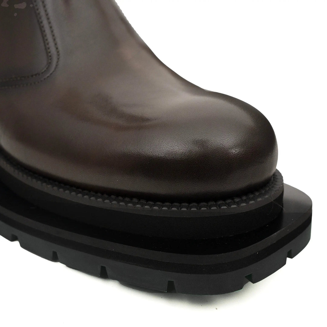 Glossy Platform Plain-Toe Chelsea Ankle Boot