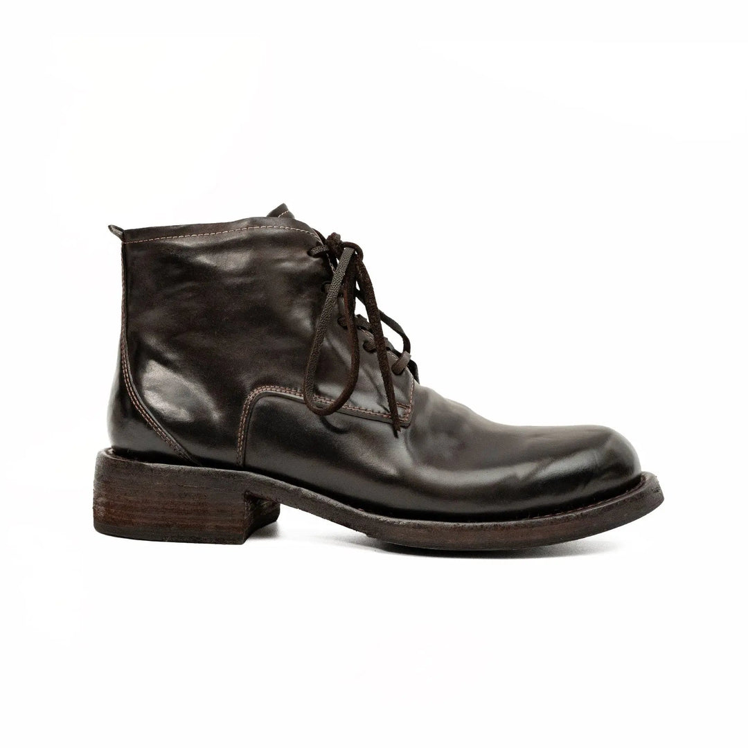 Dark Brown Plain-Toe Horse Butt Leather Ankle Boots