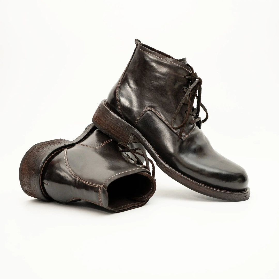 Dark Brown Plain-Toe Horse Butt Leather Ankle Boots