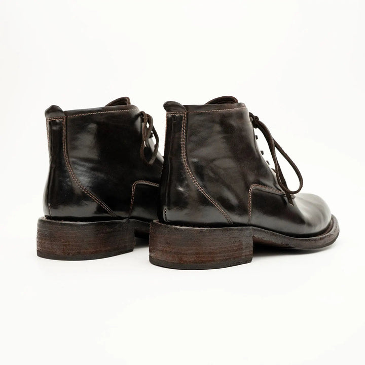 Dark Brown Plain-Toe Horse Butt Leather Ankle Boots