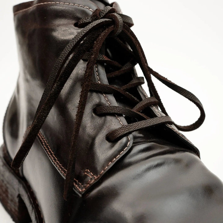 Dark Brown Plain-Toe Horse Butt Leather Ankle Boots