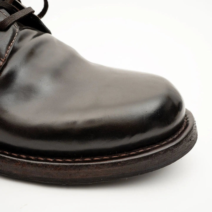 Dark Brown Plain-Toe Horse Butt Leather Ankle Boots