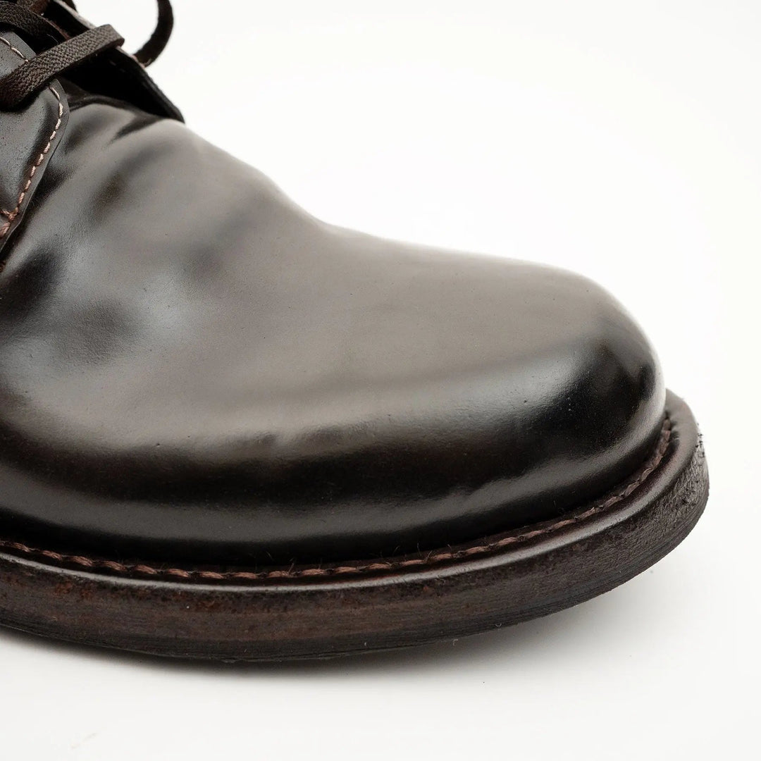 Dark Brown Plain-Toe Horse Butt Leather Ankle Boots