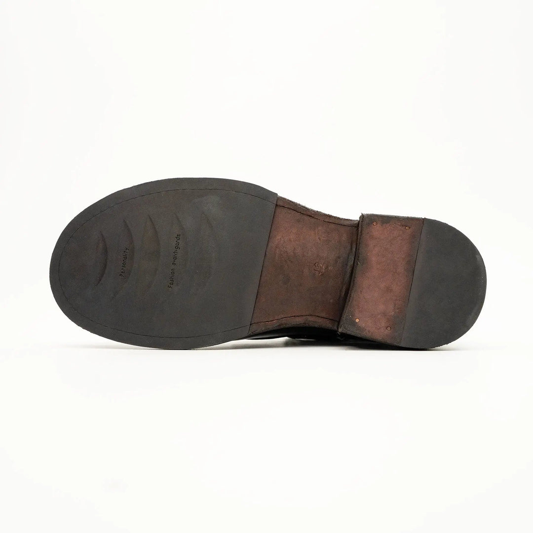 Dark Brown Plain-Toe Horse Butt Leather Ankle Boots