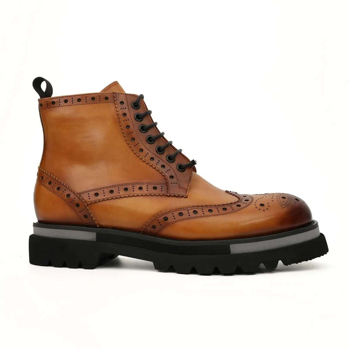 Orange Wingtip Cow Leather Ankle Boots