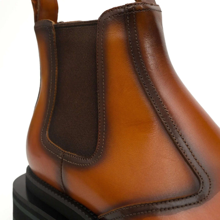 Orange-Brown Plain-Toe Cow Leather Ankle Boots