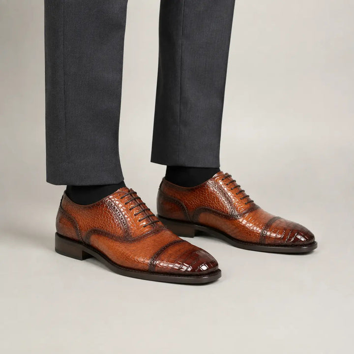 Alligator Skin Oxford Shoes Brown