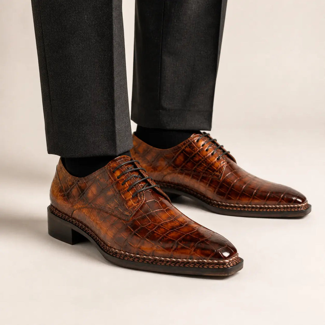 Classic Brown Crocodile Norwegian Derby Shoes