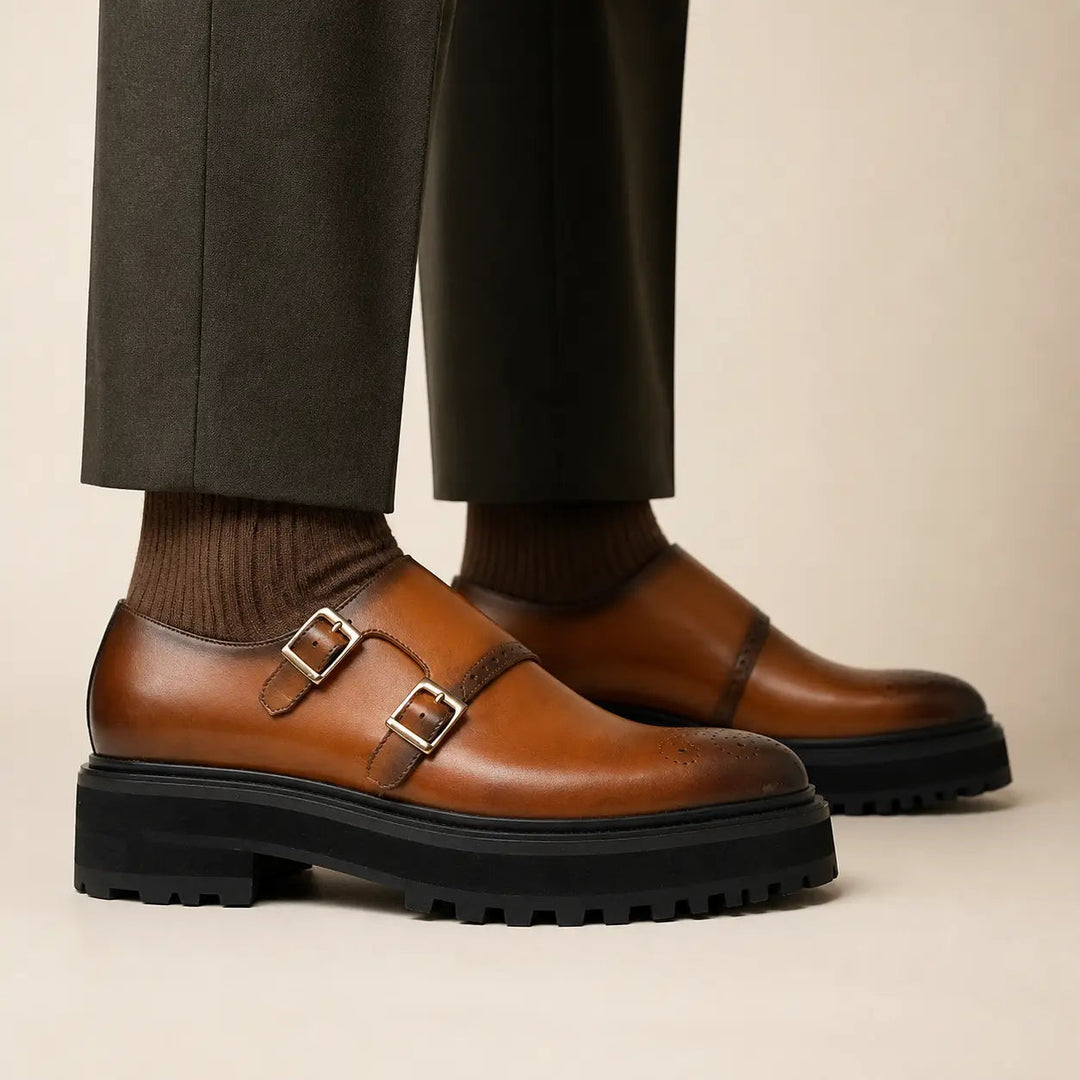 Brown Dual-Buckle Chunky Sole Brogues