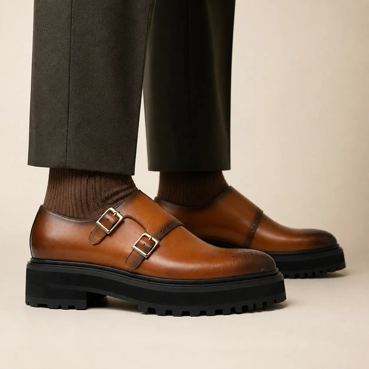 Brown Dual-Buckle Chunky Sole Brogues
