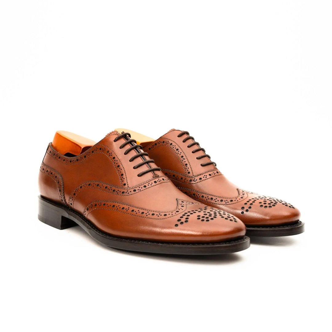 Tan Wingtip Cow Leather Oxford Shoes