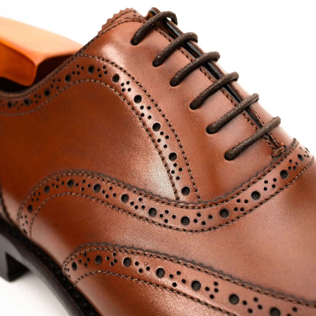 Tan Wingtip Cow Leather Oxford Shoes