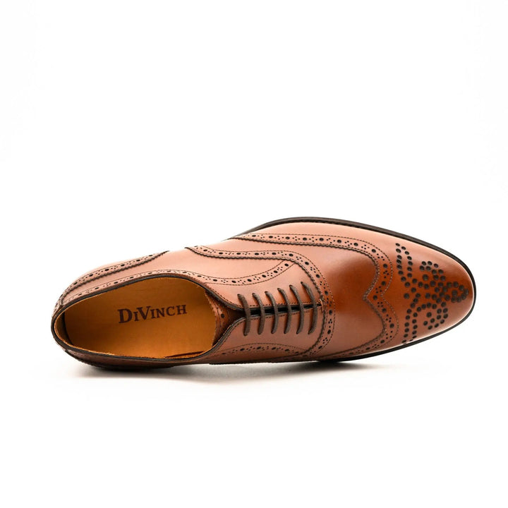 Tan Wingtip Cow Leather Oxford Shoes