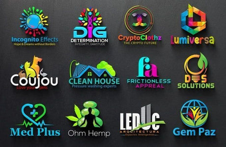 Collection of colorful logos on a dark background