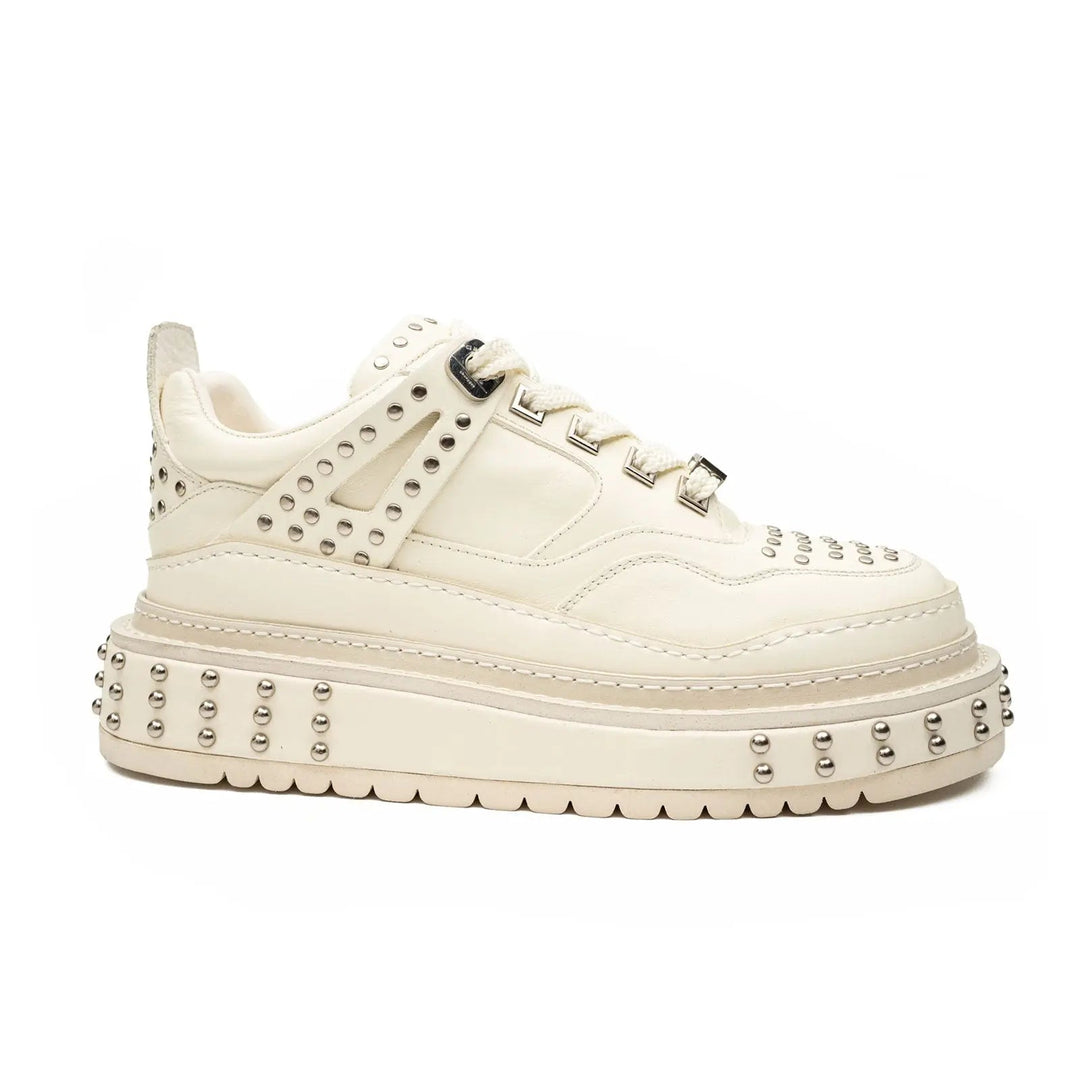 White Studded Cow Leather Sneakers