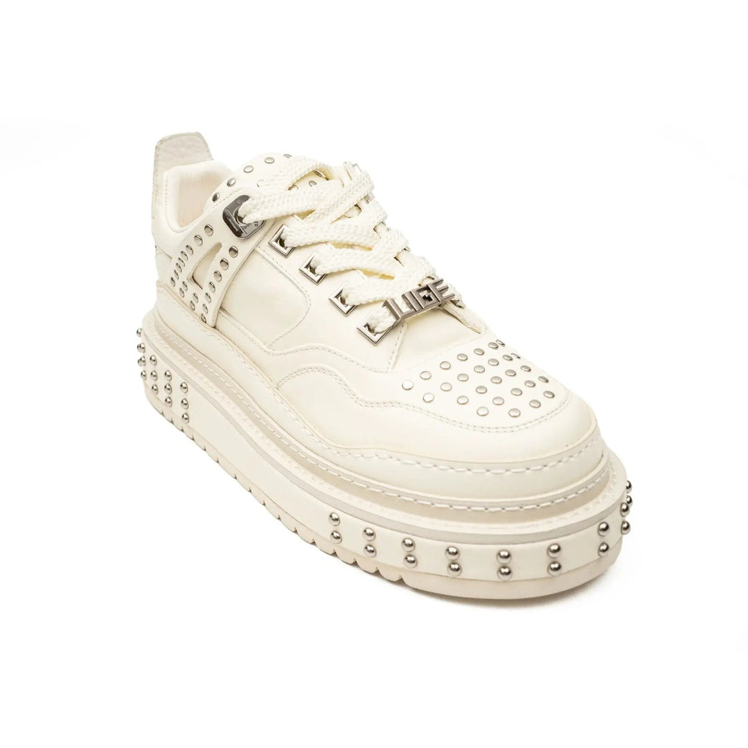 White Studded Cow Leather Sneakers