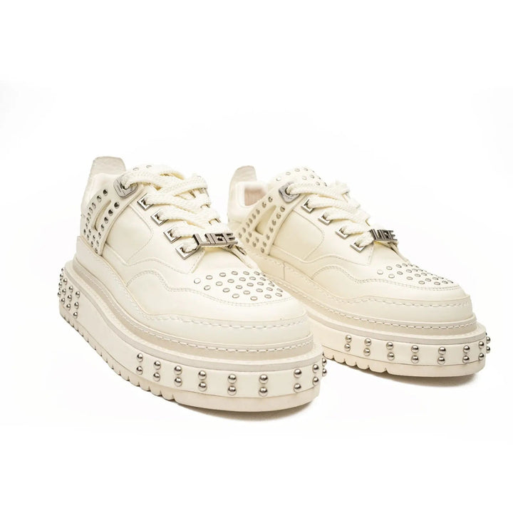 White Studded Cow Leather Sneakers