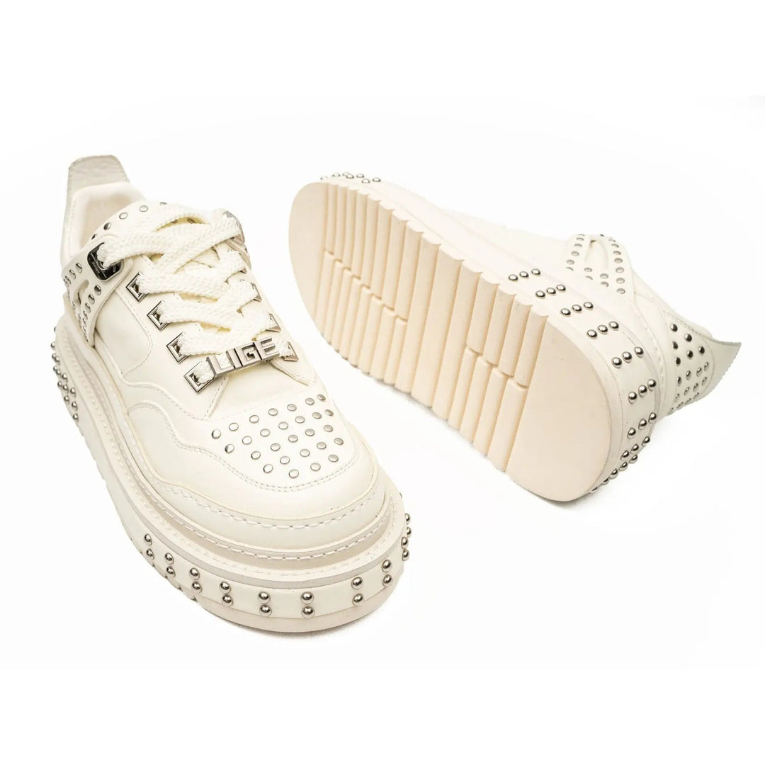 White Studded Cow Leather Sneakers