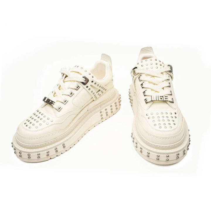 White Studded Cow Leather Sneakers