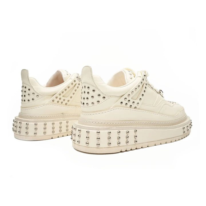 White Studded Cow Leather Sneakers