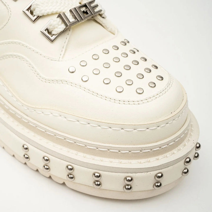 White Studded Cow Leather Sneakers