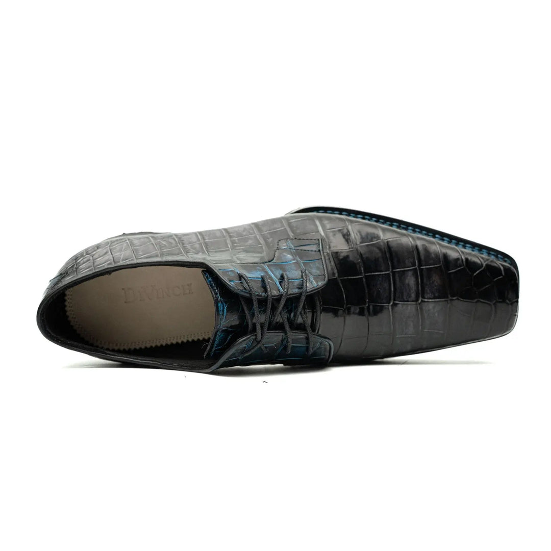 Gray-Black Crocodile Leather Derby Shoes