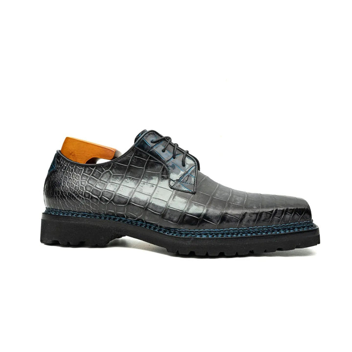 Gray-Black Crocodile Leather Derby Shoes