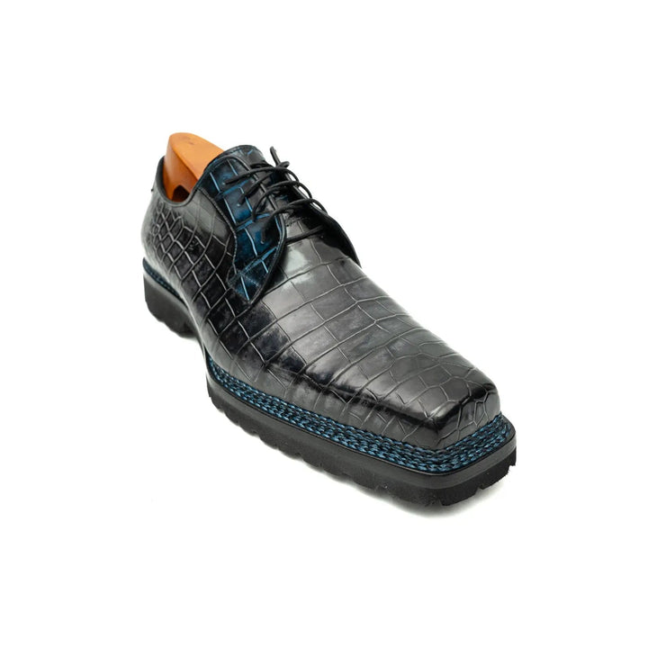 Gray-Black Crocodile Leather Derby Shoes