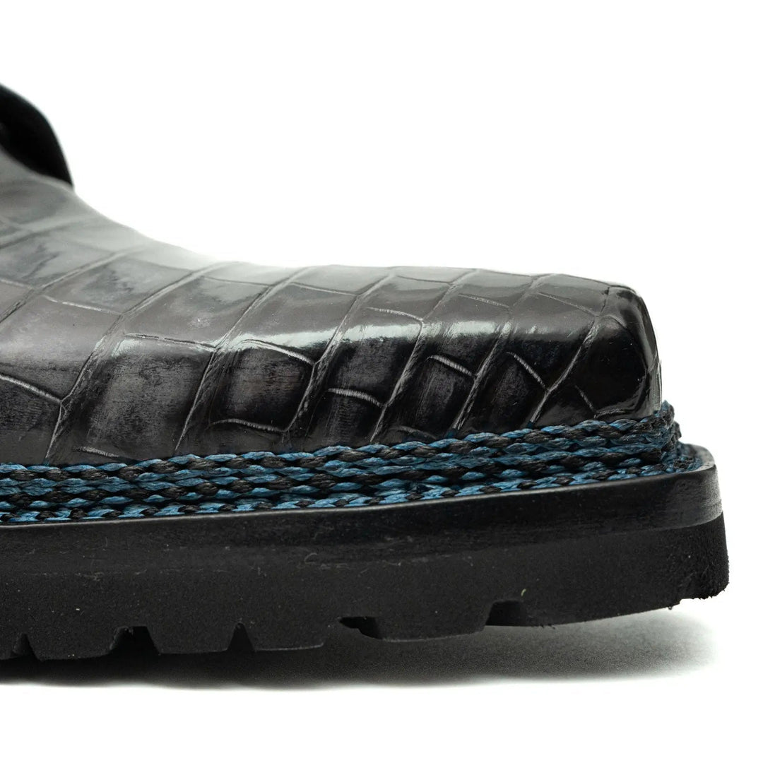 Gray-Black Crocodile Leather Derby Shoes