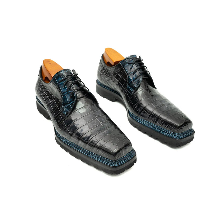 Gray-Black Crocodile Leather Derby Shoes
