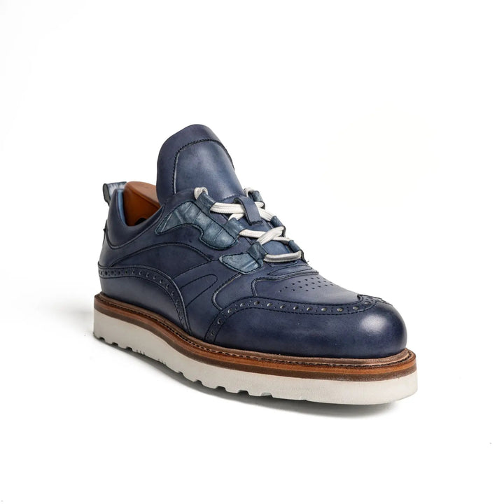 Blue Wingtip Cow Leather Sneakers