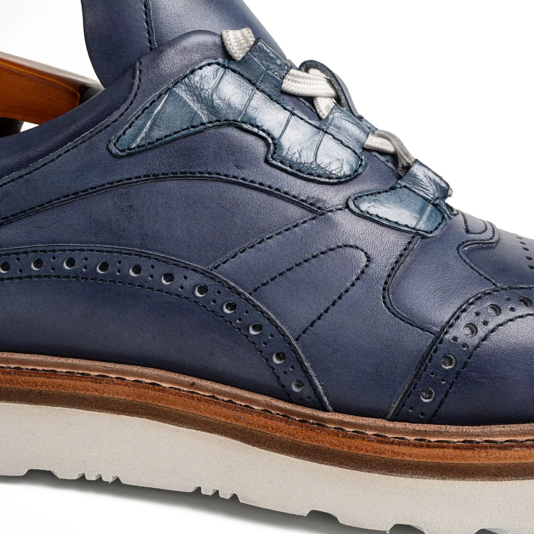 Blue Wingtip Cow Leather Sneakers
