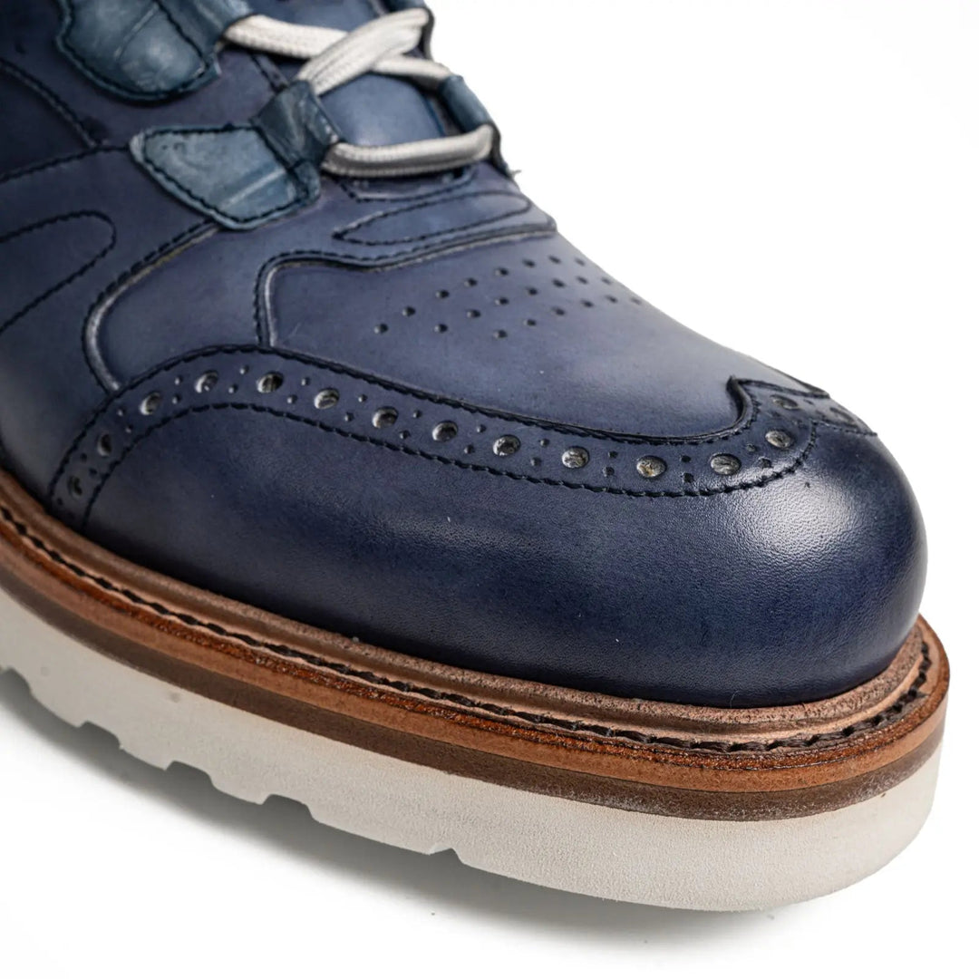 Blue Wingtip Cow Leather Sneakers