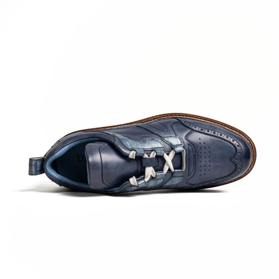 Blue Wingtip Cow Leather Sneakers