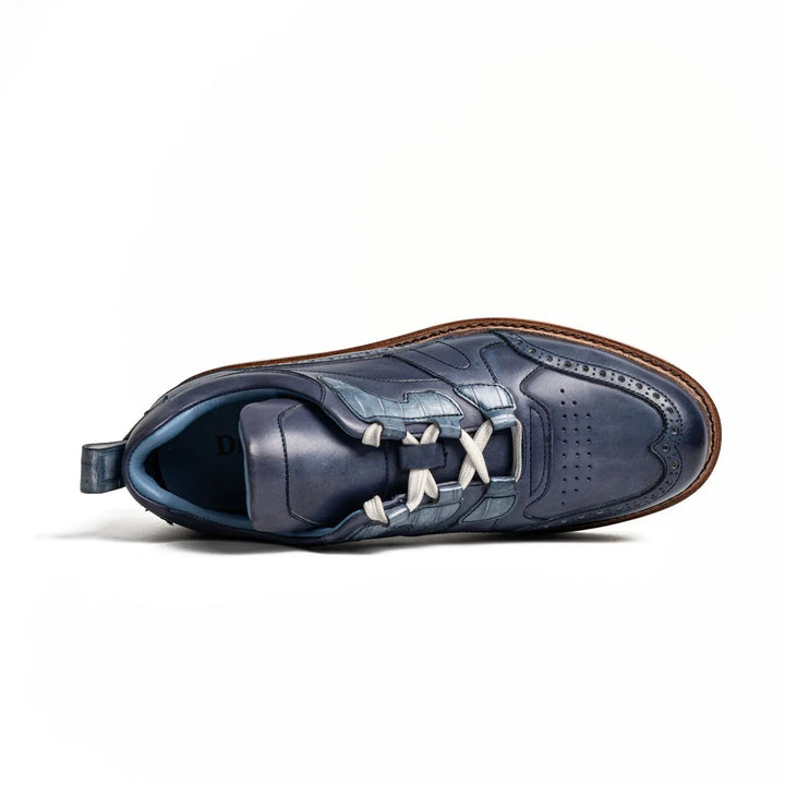 Blue Wingtip Cow Leather Sneakers