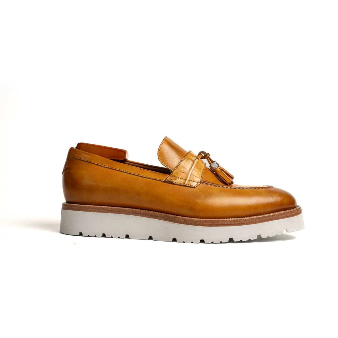 Tan Cow Leather Tassel Loafers