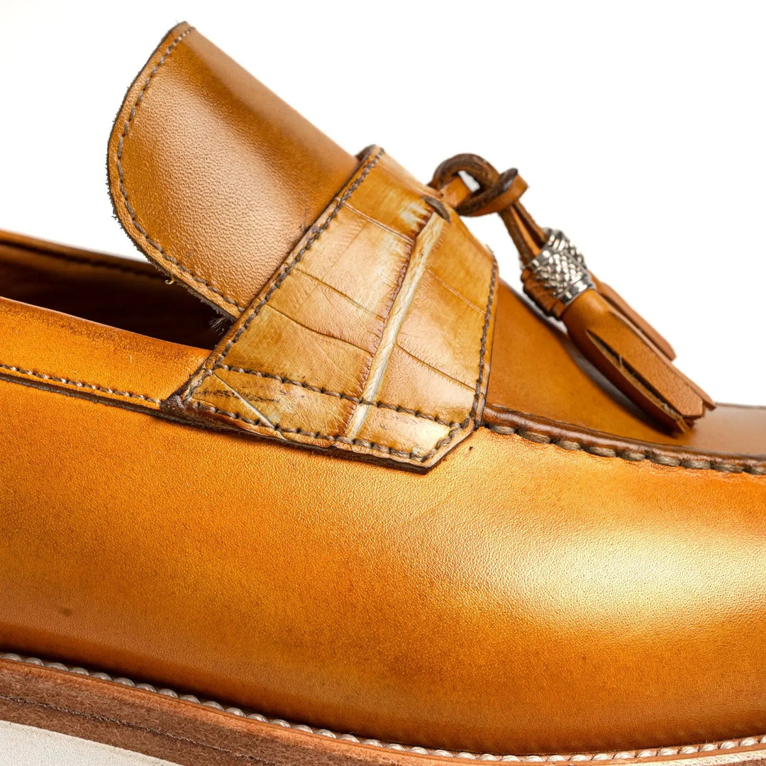 Tan Cow Leather Tassel Loafers