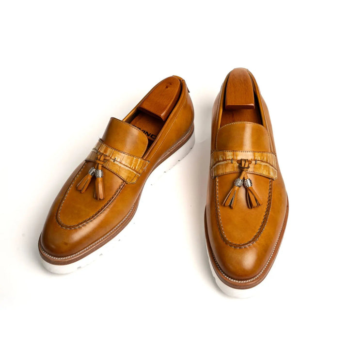 Tan Cow Leather Tassel Loafers