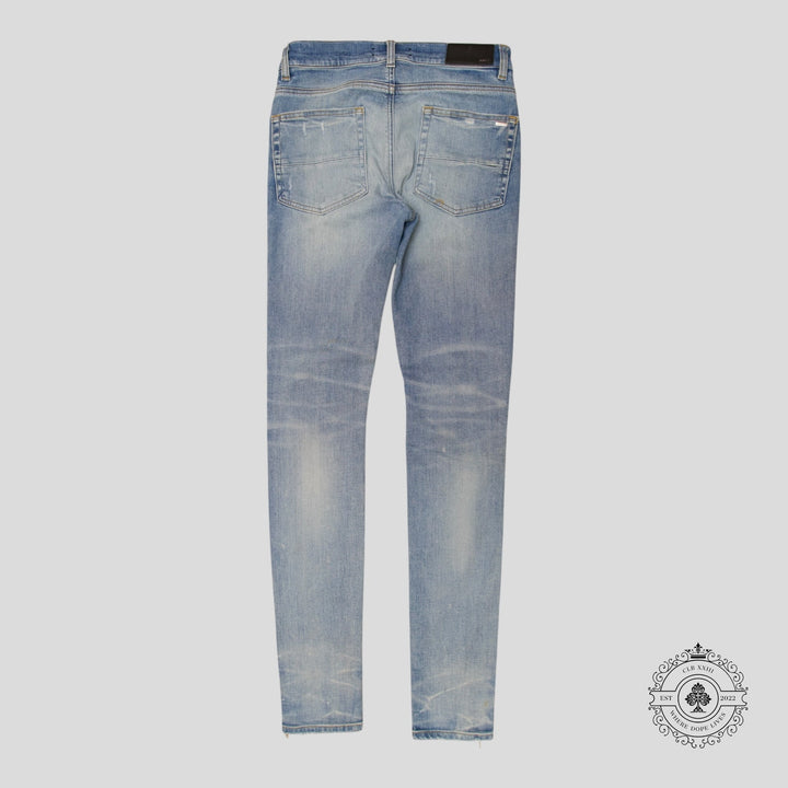 Amiri MX1 Leather Patch Jeans in Light Indigo