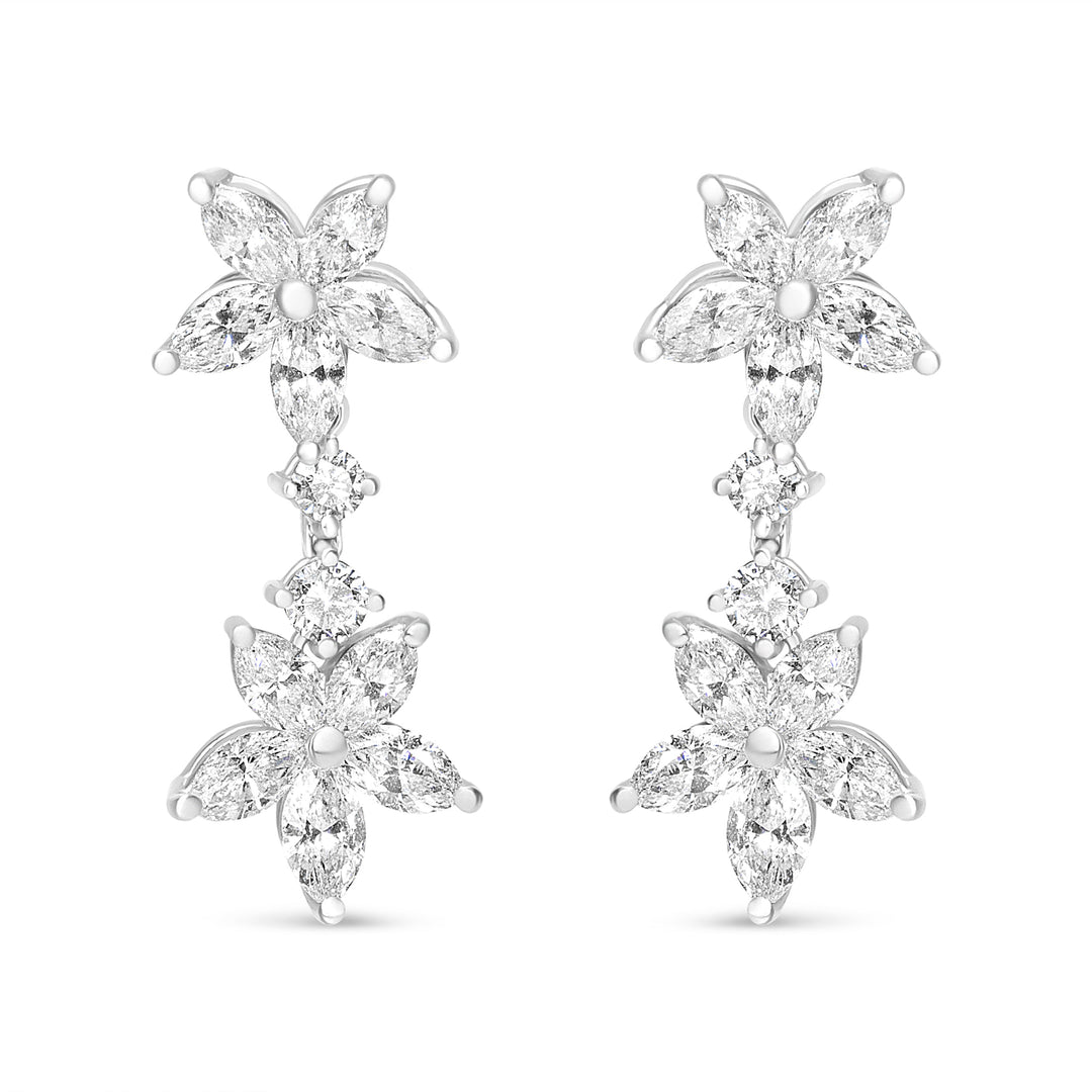 18k White Gold 6.0 Cttw Marquise Diamond Floral Dangle Drop Earrings (E-F Color, VS1-VS2 Clarity)